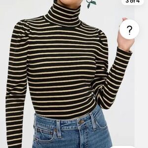 J. Crew Black and Gold Striped Turtleneck Sweater